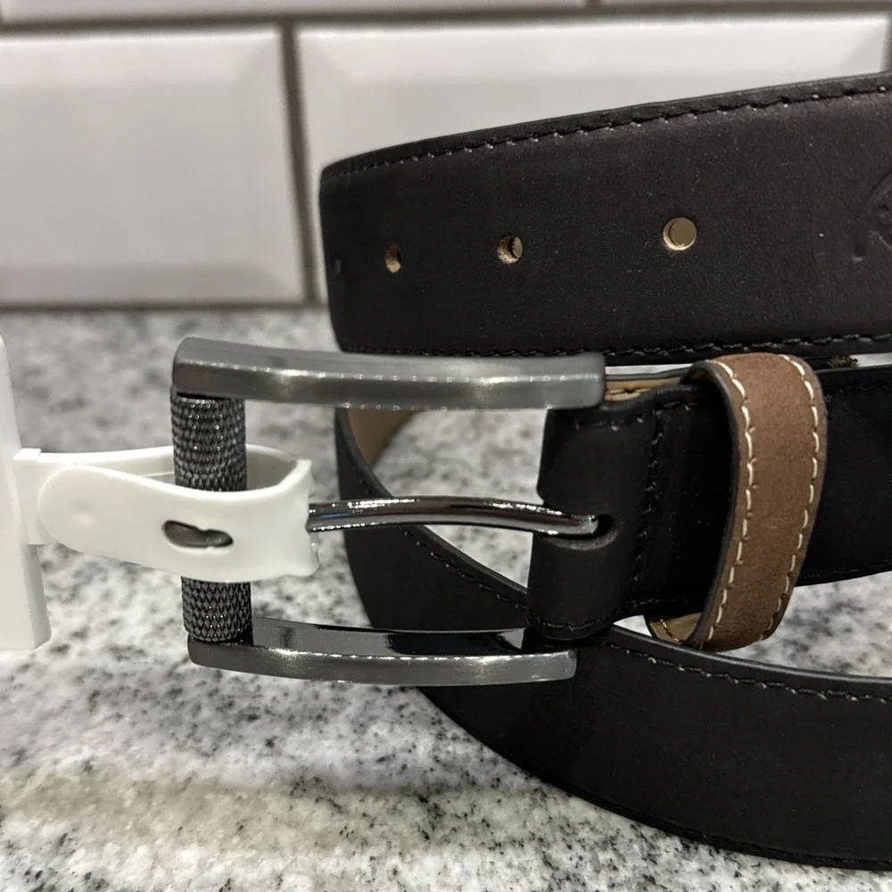 ROBERT GRAHAM Signature Ripaso‎ Rich Black Leather Belt Size 40 Men's Gun Metal